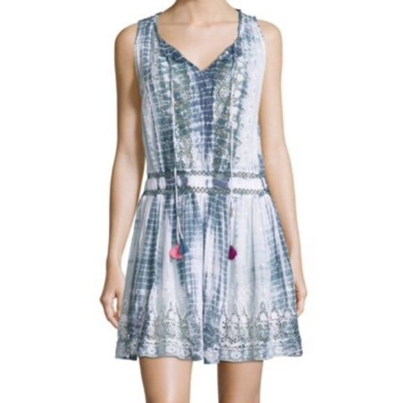 LoveShackFancy Nina Sleeveless Smocked‎ Tie-Dye Lace Boho Mini Dress Small - Picture 1 of 10